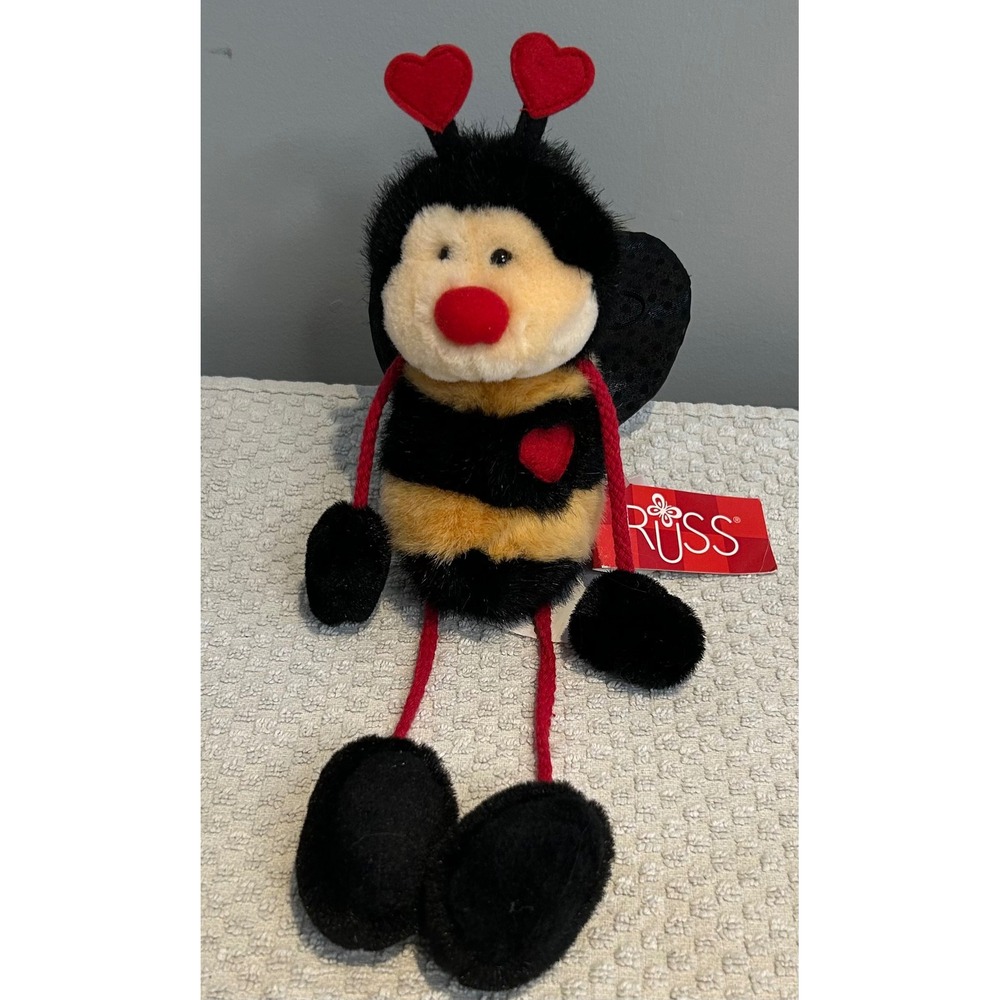 vintage Russ Berrie Bangles Bumble Bee Plush Heart Antennae Valentine 4053 NWT‎